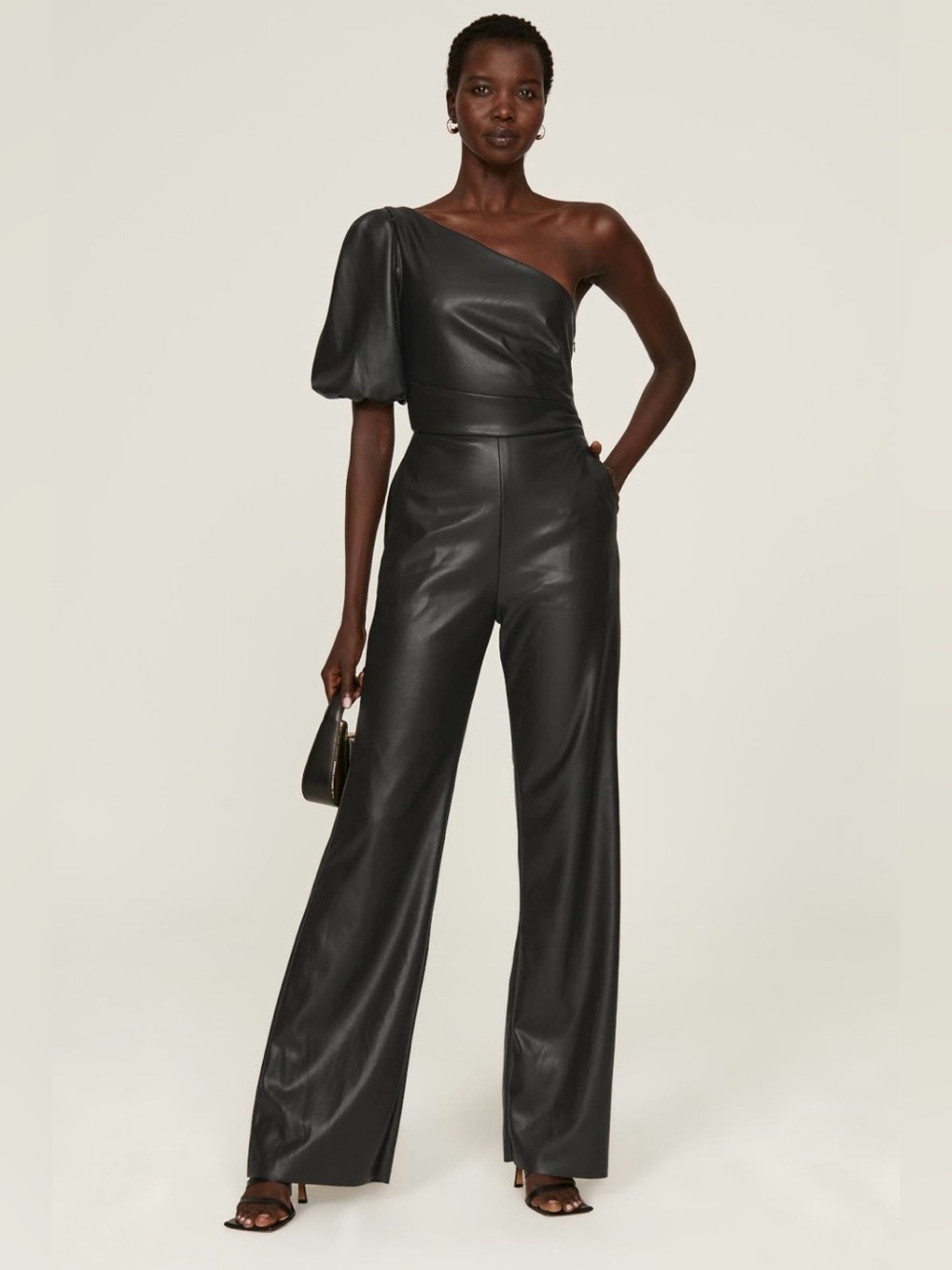 Sachin + Babi Black One-Shoulder Faux-Leather Jagger Jumpsuit~Size 4~$495~